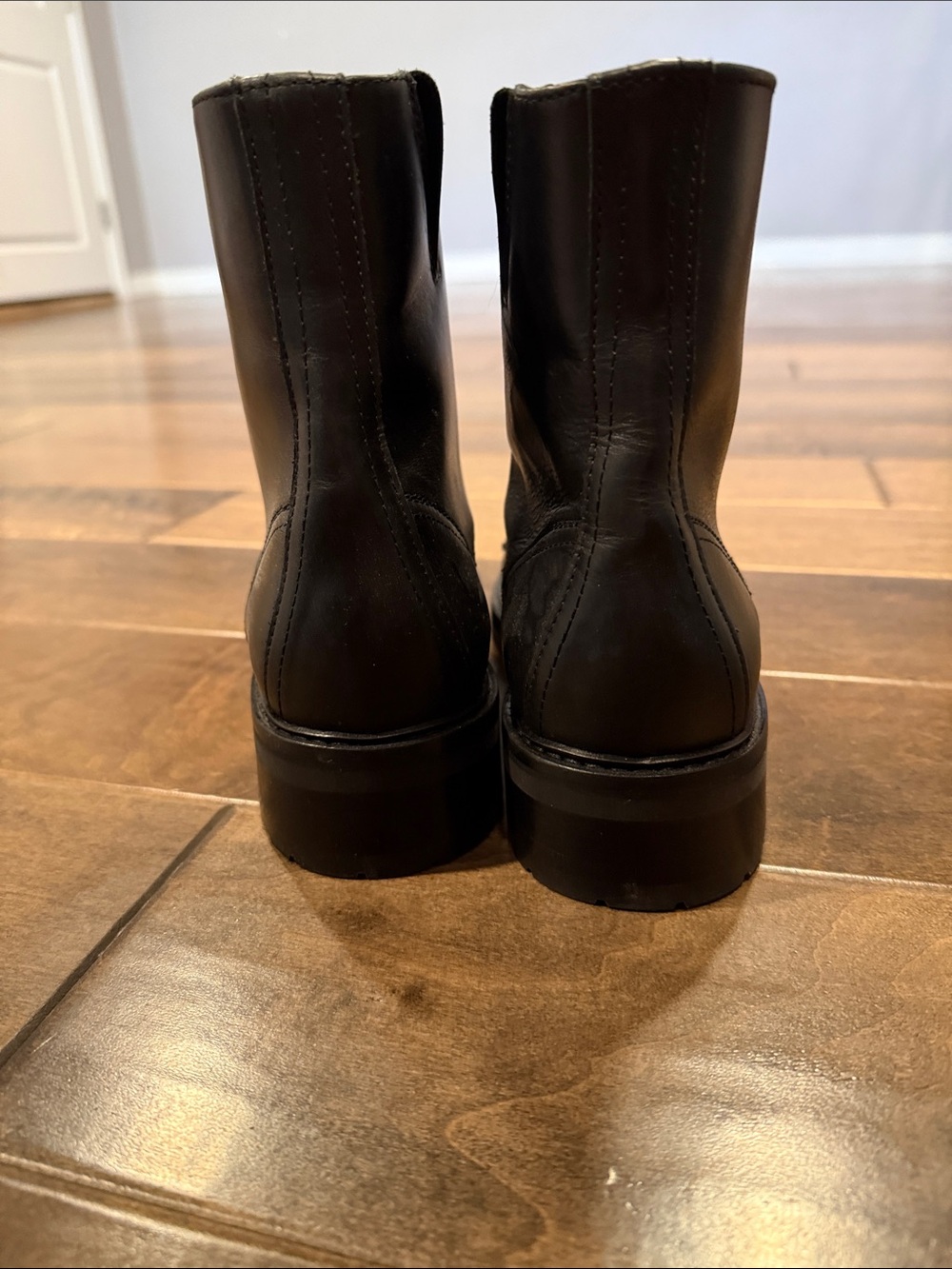 All Saints Black Leather Front-Zip Combat Boots - Picture 4 of 5